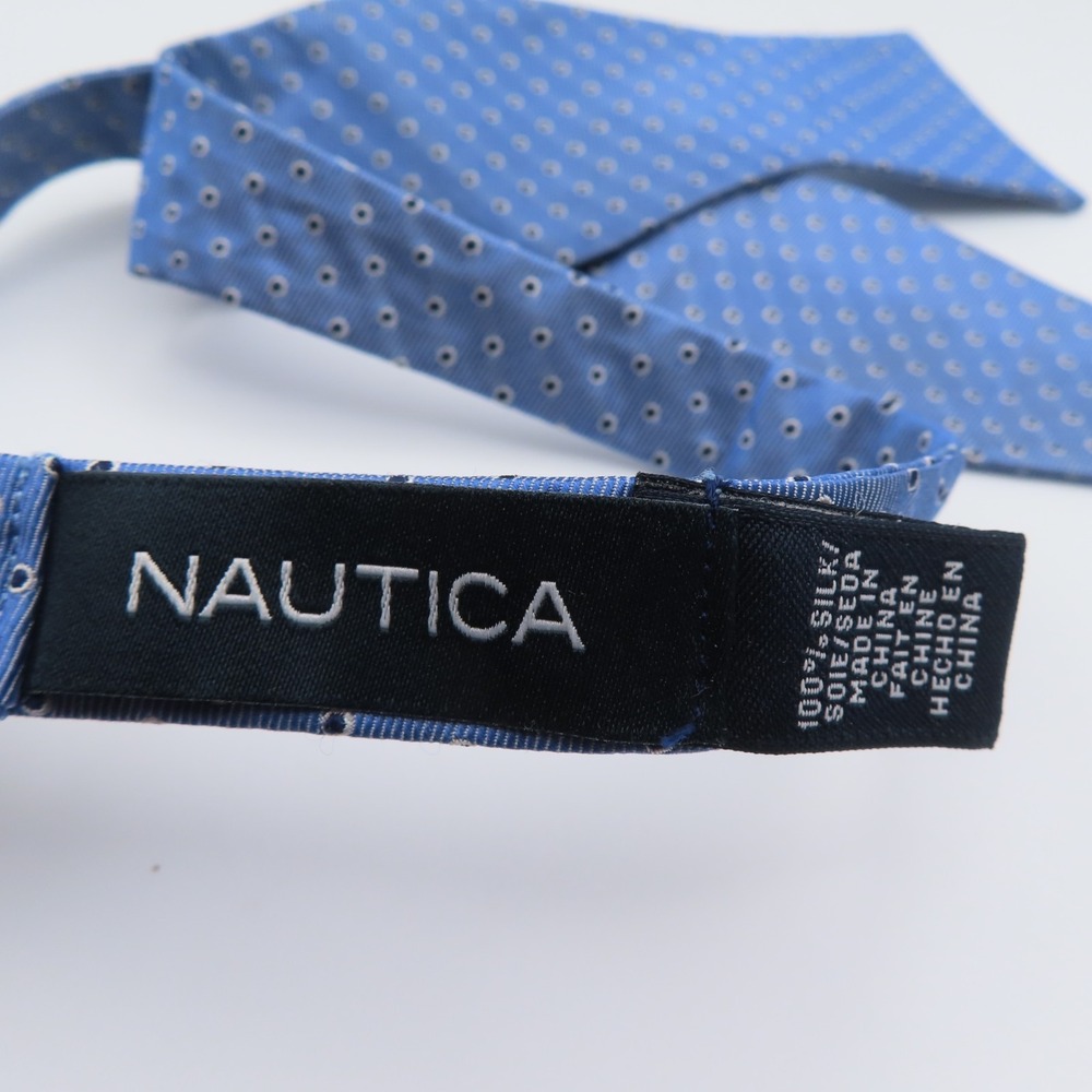 Nautica Bow Tie Silk Blue White Polka Dot 2.25" Wide - Picture 3 of 5